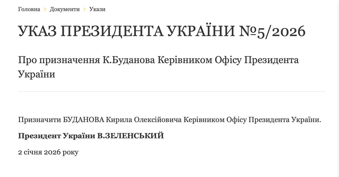 Буданов - новий голова ОП. Зеленський підписав указ про призначення